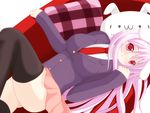  animal_ears bad_id bad_pixiv_id black_legwear blazer bunny_ears chimunge jacket long_hair lying necktie purple_hair red_eyes reisen_udongein_inaba solo thighhighs thighs touhou 