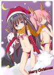  :3 absurdres akemi_homura antlers ass black_hair blush bra butt_crack cameltoe christmas closed_eyes elbow_gloves flat_chest flying_sweatdrops gloves groin hat highres kaname_madoka kyubey lingerie long_hair lowleg lowleg_panties mahou_shoujo_madoka_magica matsubara_ryuu multiple_girls navel panties pink_hair purple_eyes red_gloves santa_hat scarf shared_scarf short_twintails side-tie_panties smile tail twintails underwear underwear_only 