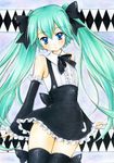  aqua_hair bare_shoulders blue_eyes bow bowtie hair_bow hatsune_miku long_hair marker_(medium) my_(mylilla811) project_diva project_diva_(series) skirt solo thighhighs traditional_media twintails very_long_hair vocaloid 