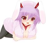  alternate_costume animal_ears bad_id bad_pixiv_id between_breasts black_legwear breasts bunny_ears chimunge hat highres large_breasts long_hair necktie nurse nurse_cap pantyhose purple_hair red_eyes red_neckwear reisen_udongein_inaba solo touhou 