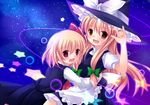  ascot blonde_hair bow dress hair_bow hair_ribbon hat kirisame_marisa multiple_girls open_mouth ribbon rumia shirt smile star touhou witch_hat yellow_eyes yuzuki_sora 