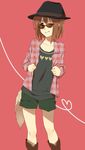  brown_eyes brown_hair casual fashion hat hirasawa_yui k-on! karuha one_eye_closed short_hair shorts solo sunglasses 