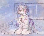  adapted_costume animal_ears bad_id bad_pixiv_id bed bird blush clariate curtains hat holding mystia_lorelei mystia_lorelei_(bird) on_bed pajamas pillow pink_hair sad sitting solo tears touhou wariza wings 