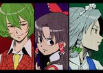  bad_id bad_pixiv_id column_lineup face hair_tubes hakurei_reimu izayoi_sakuya kazami_yuuka letterboxed looking_at_viewer multiple_girls profile short_hair smile touhou upper_body yatarato-subaru 