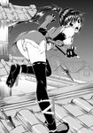  1girl ass bad_id blush female gloves long_hair mole_(pixiv2875384) monochrome ninja open_mouth original panties ponytail r-gray_(ash-to_ash) rooftop solo sword underwear very_long_hair weapon 