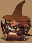  bad_id bad_pixiv_id black_mage black_mage_(fft) blonde_hair final_fantasy final_fantasy_tactics hat katana momigara_(mmgrkmnk) planted_sword planted_weapon robe solo sword weapon 