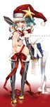  ban barcode blonde_hair boots bow box christmas flat_chest gift gift_box gloves hat highres looking_at_viewer merry_christmas navel no_panties original red_bow red_eyes ribbon santa_costume santa_hat solo star string_pull thigh_boots thighhighs toned 