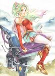  bad_id bad_pixiv_id bare_shoulders boots earrings elbow_gloves final_fantasy final_fantasy_vi gloves green_eyes green_hair jewelry lips marker_(medium) necklace pantyhose ponytail ring slinkyui smile solo tina_branford traditional_media watercolor_(medium) wavy_hair 