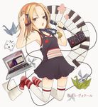  amripo bad_id bad_pixiv_id beads blonde_hair computer headphones instrument jewelry keyboard_(instrument) kyouyama_anna laptop microphone necklace open_mouth origami paper_crane prayer_beads shaman_king socks solo synthesizer thighhighs 