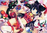  animal_ears breasts cat_ears cat_paws cat_tail character_request christmas cleavage copyright_request fujima_takuya gift gloves hat highres medium_breasts midriff no_panties paw_gloves paws pussy_juice santa_hat solo tail thighhighs wet 