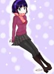  black_legwear boots happyfansite highres miniskirt pantyhose scarf short_hair skirt station_memories 