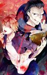  :p blood book caster_(fate/zero) claws copyright_name fate/zero fate_(series) fingernails jewelry long_fingernails male_focus multiple_boys orange_hair red_eyes reika_(iamreika) ring tongue tongue_out uryuu_ryuunosuke 