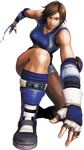  1girl absurdres boots brown_eyes brown_hair elbow_pads female fingerless_gloves full_body gloves highres kazama_asuka midriff official_art short_hair shorts simple_background solo squatting street_fighter street_fighter_x_tekken tekken unzipped zipper 