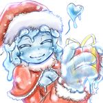  christmas eyes_closed gift goo_girl hat heart monster_girl present santa_costume santa_hat santa_suit slime smile 