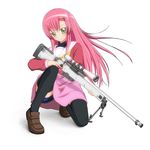  ai_arctic_warfare bike_shorts bipod bolt_action doboru_(pixiv20862474) gun hayate_no_gotoku! highres katsura_hinagiku long_hair one_knee pink_hair pink_skirt rifle scope simple_background skirt sniper_rifle solo thighhighs trigger_discipline weapon white_background 