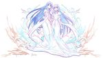  ancient_ys_vanished blue_eyes blue_hair dress feena_(ys) full_body jewelry long_hair multiple_girls necklace reah_(ys) sash siblings signature sisters twins white white_background white_dress xiacheng_tatsuya ys 