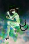  absurdres animal_ears aqua_eyes bad_id bad_pixiv_id breasts brown_hair cat_ears cat_tail chen earrings fetal_position full_body hat highres jewelry kazukiyonemoto mary_janes multiple_tails navel nipples nude shoes short_hair small_breasts solo tail touhou 