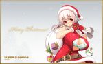  bare_shoulders bell belt blush bra breasts bursting_breasts character_name cleavage fur_trim gift gloves green_bra hat headphones highres huge_breasts lingerie merry_christmas nitroplus open_clothes pink_hair popped_button red_eyes sack santa_costume santa_hat snowflakes solo super_sonico tsuji_santa underwear wallpaper 