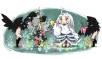  ahoge bird bottomless chibi christmas christmas_tree dark_souls dragon_girl eyebrows feathered_wings feathers fur gift green_eyes harpy horns long_hair monster_girl priscilla_the_crossbreed serizawa_enono souls_(from_software) tail thick_eyebrows weapon white_hair wings 