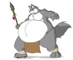  belly canine green_eyes light_the_lucario loincloth mammal obese overweight polearm solo spear wolf 