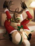  antlers anus balls bell bow butt candy_cane cervine deer erection hooves horn jingle_bells legwear looking_at_viewer male mammal penis presenting presenting_hindquarters rand reindeer ribbons solo stockings tail 