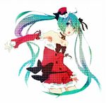  bad_id bad_pixiv_id bare_shoulders bell blue_eyes choker christmas detached_sleeves green_hair hat hatsune_miku highres long_hair mini_hat mini_top_hat open_mouth santa_costume simple_background solo top_hat twintails very_long_hair vocaloid white_background zombie_neko 