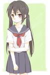  black_hair brown_eyes k-on! karuha long_hair nakano_azusa school_uniform serafuku solo twintails 