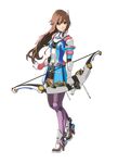  absurdres archery armor belt bow_(weapon) breasts brown_eyes brown_hair enami_katsumi full_body gloves high_heels highres long_hair official_art ponytail ribbon saionji_reimi shoes skirt small_breasts solo standing star_ocean star_ocean_the_last_hope thighhighs transparent_background weapon 