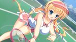  blonde_hair game_cg kazamatsuri_mana manatsu_no_yoru_no_yuki_monogatari mikeou panties tennis twintails underwear wet 