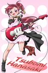  absurdres alternate_costume asymmetrical_clothes bare_legs bracelet character_name dam_(artist) elbow_gloves electric_guitar fingerless_gloves gloves guitar hair_ribbon hanasaki_tsubomi heart heart_of_string heartcatch_precure! highres instrument jewelry long_hair microphone mismatched_gloves pink_eyes ponytail precure red_hair ribbon single_elbow_glove skirt solo 