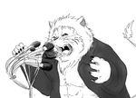  clothing dialog dialogue feline fur hysk lion male mammal microphone muscles open_shirt panja shirt text white_lion 