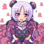  :d blush breast_squeeze breasts busou_shinki dd_(ijigendd) doll_joints large_breasts maryceles octopus open_mouth pointy_ears purple_hair red_eyes short_hair smile solo 