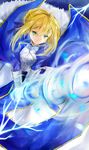  ahoge armor artoria_pendragon_(all) bad_id bad_pixiv_id blonde_hair dress fate/stay_night fate_(series) gauntlets green_eyes hair_ribbon invisible_air ribbon saber solo sword vieny weapon 