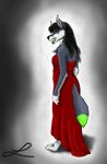  anthro canine clothing dress female fuckie fuckie_(character) loopus mammal piercing red red_eyes ring scar solo wolf 