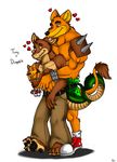  amber_eyes biceps big_muscles brown brown_fur canine claws clothing collaboration couple crash_bandicoot_(series) crocodile cute dingo dingodile dog embrace feline fur gay hybrid licking love male mammal muscles mutant-serpentina mutant_serpentina orange orange_fur pants pawpads plain_background plushie red_eyes reptile scalie serpentina666 shoes shoulder_pads shoulderpads tail teeth tiger tiny_tiger tongue topless video_games white_background 