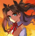  bad_id bad_pixiv_id black_hair blue_eyes brown_hair empew fate/stay_night fate_(series) hair_ribbon homurahara_academy_uniform long_hair ribbon school_uniform smile solo toosaka_rin two_side_up 