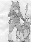  aarifleman abs anthro areola armor athletic avian blaziken breasts clitoris female hair helmet holding_object holding_weapon klatea long_hair melee_weapon nintendo nipples nude pillar pok&eacute;mon pok&eacute;mon_(species) polearm pussy shaded shield simple_background solo spear standing sword thief_the_dark_project traditional_media_(artwork) video_games weapon 