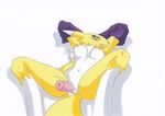  arms_above_head black_nose black_sclera blue_eyes breasts chest_tuft digidredg digimon facial_markings female fur gloves lying markings navel nipples open_mouth orgasm penetration pussy renamon sex_toy solo spread_legs spreading tongue tongue_out tuft vaginal vaginal_penetration vibrator 