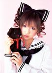  bow cosplay hair_bow highres ogura_yuko ogura_yuuko photo school_uniform serafuku stuffed_animal stuffed_toy teddy_bear 