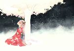  bug butterfly insect japanese_clothes kimono original sleeping solo traditional_media tree watercolor_(medium) yuufuushi 