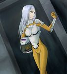  bodysuit gundam gundam_00 helmet marie_parfacy orange_bodysuit solo soma_peries white_hair 