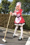  broom cosplay diebuster highres maid maid_apron maid_uniform namada nono nono_(top_wo_nerae_2!) photo pink_hair thigh-highs thighhighs top_wo_nerae_2! 