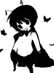  antennae cape chibi green_eyes greyscale midori_ya monochrome open_mouth solo spot_color touhou wriggle_nightbug 