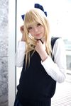  blonde_hair bow cosplay hair_bow hairbow highres namada photo school_uniform serafuku sweater 