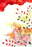  animal cloud copyright_request japanese_clothes kimono lying solo traditional_media watercolor_(medium) yuufuushi 