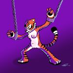  anthro bdsm breasts chain feline female fr0st handcuffs kung_fu_panda mammal master_tigress nipples pussy red_eyes shackles solo tiger 