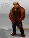  2011 anthro anthrofied arcanine ayndrew balls barefoot blonde_hair canine english_text hair male mammal nintendo nipples penis pok&#233;mon pok&#233;morph pokemon solo text uncut video_games 