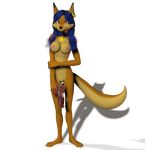  3d alpha_channel anthro anthrofied big_breasts blue_hair breasts canine carmelita_fox female fur hair long_hair long_tail looking_at_viewer mammal nipples nude orange_eyes orange_fur plain_background pussy sly_cooper_(series) sly_cooper_series smile solo sony transparent_background unrealfox video_games 