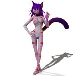  3d alpha_channel anthro big_breasts breasts cat feline female fur hair long_hair long_tail looking_at_viewer mammal nude open_mouth opera_kranz plain_background pussy smile solo solotarobo unrealfox 