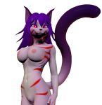  3d alpha_channel anthro anthrofied big_breasts breasts cat feline female fur hair long_hair long_tail looking_at_viewer mammal nipples nude open_mouth opera_kranz plain_background pussy smile solo solotarobo transparent_background unrealfox 
